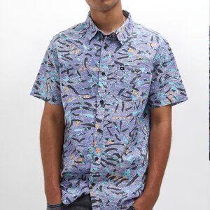 QUIKSILVER Mens Blue Strange Daze Camp Button Up Short Sleeve Shirt Size Medium